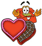 Clip Art Graphic of a Red Landline Telephone Cartoon Character With an Open Box of Valentines Day Chocolate Candies