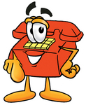 Clip Art Graphic of a Red Landline Telephone Cartoon Character Pointing at the Viewer