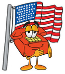 Clip Art Graphic of a Red Landline Telephone Cartoon Character Pledging Allegiance to an American Flag