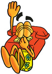 Clip Art Graphic of a Red Landline Telephone Cartoon Character Plugging His Nose While Jumping Into Water