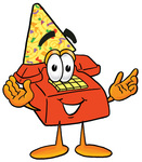 Clip Art Graphic of a Red Landline Telephone Cartoon Character Wearing a Birthday Party Hat