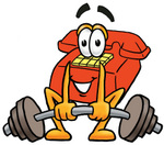Clip Art Graphic of a Red Landline Telephone Cartoon Character Lifting a Heavy Barbell