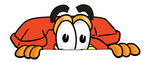 Clip Art Graphic of a Red Landline Telephone Cartoon Character Peeking Over a Surface