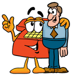 Clip Art Graphic of a Red Landline Telephone Cartoon Character Talking to a Business Man