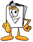 Clip Art Graphic of a White Copy and Print Paper Cartoon Character Pointing at the Viewer
