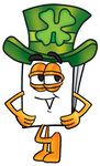 Clip Art Graphic of a White Copy and Print Paper Cartoon Character Wearing a Saint Patricks Day Hat With a Clover on it