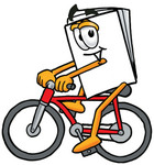Clip Art Graphic of a White Copy and Print Paper Cartoon Character Riding a Bicycle