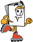 Clip Art Graphic of a White Copy and Print Paper Cartoon Character Roller Blading on Inline Skates