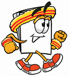 Clip Art Graphic of a White Copy and Print Paper Cartoon Character Speed Walking or Jogging