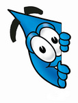 Clip Art Graphic of a Blue Waterdrop or Tear Character Peeking Around a Corner