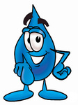 Clip Art Graphic of a Blue Waterdrop or Tear Character Pointing at the Viewer