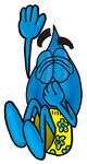 Clip Art Graphic of a Blue Waterdrop or Tear Character Plugging His Nose While Jumping Into Water