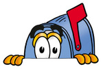 Clip Art Graphic of a Blue Snail Mailbox Cartoon Character Peeking Over a Surface