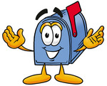 Clip Art Graphic of a Blue Snail Mailbox Cartoon Character With Welcoming Open Arms