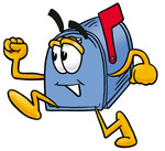 Clip Art Graphic of a Blue Snail Mailbox Cartoon Character Running
