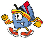 Clip Art Graphic of a Blue Snail Mailbox Cartoon Character Speed Walking or Jogging