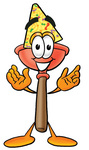 Clip Art Graphic of a Plumbing Toilet or Sink Plunger Cartoon Character Wearing a Birthday Party Hat