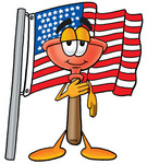 Clip Art Graphic of a Plumbing Toilet or Sink Plunger Cartoon Character Pledging Allegiance to an American Flag