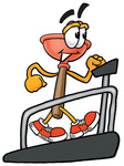 Clip Art Graphic of a Plumbing Toilet or Sink Plunger Cartoon Character Walking on a Treadmill in a Fitness Gym