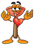 Clip Art Graphic of a Plumbing Toilet or Sink Plunger Cartoon Character With His Heart Beating Out of His Chest