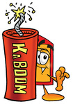 Clip Art Graphic of a Red and Yellow Sales Price Tag Cartoon Character Standing With a Lit Stick of Dynamite