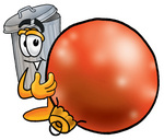 Clip Art Graphic of a Metal Trash Can Cartoon Character Standing With a Christmas Bauble