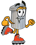 Clip Art Graphic of a Metal Trash Can Cartoon Character Roller Blading on Inline Skates