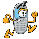 Clip Art Graphic of a Gray Cell Phone Cartoon Character Running