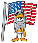 Clip Art Graphic of a Gray Cell Phone Cartoon Character Pledging Allegiance to an American Flag