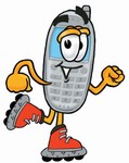 Clip Art Graphic of a Gray Cell Phone Cartoon Character Roller Blading on Inline Skates