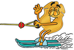 Clip art Graphic of a Gold Law Enforcement Police Badge Cartoon Character Waving While Water Skiing