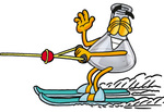 Clip art Graphic of a Beaker Laboratory Flask Cartoon Character Waving While Water Skiing