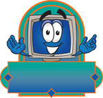 Clip Art Graphic of a Desktop Computer Cartoon Character Label