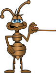 Clip Art Graphic of a Brown Ant Insect Mascot Character Holding a Pointer Stick