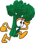 Clip Art Graphic of a Broccoli Mascot Character Running Fast