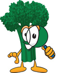 Clip Art Graphic of a Broccoli Mascot Character Inspecting and Looking Through a Magnifying Glass