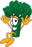 Clip Art Graphic of a Broccoli Mascot Character Jumping Excitedly