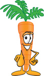 Clip Art Graphic of an Organic Veggie Carrot Mascot Character Pointing Outwards
