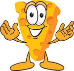 Clip Art Graphic of a Swiss Cheese Wedge Mascot Character With Welcoming Open Arms