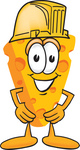 Clip Art Graphic of a Swiss Cheese Wedge Mascot Character Wearing a Yellow Hardhat