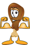 Clip Art Graphic of a Chicken Drumstick Mascot Character Flexing His Arm Muscles