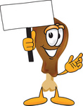 Clip Art Graphic of a Chicken Drumstick Mascot Character Holding a Blank Sign