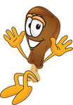 Clip Art Graphic of a Chicken Drumstick Mascot Character Jumping