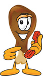 Clip Art Graphic of a Chicken Drumstick Mascot Character Holding a Telephone