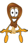 Clip Art Graphic of a Chicken Drumstick Mascot Character Sitting