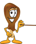 Clip Art Graphic of a Chicken Drumstick Mascot Character Holding a Pointer Stick