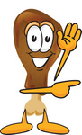Clip Art Graphic of a Chicken Drumstick Mascot Character Waving and Pointing