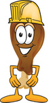 Clip Art Graphic of a Chicken Drumstick Mascot Character Wearing a Hardhat Helmet
