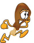 Clip Art Graphic of a Chicken Drumstick Mascot Character Running