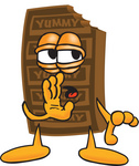 Clip Art Graphic of a Chocolate Candy Bar Mascot Character Whispering and Gossiping